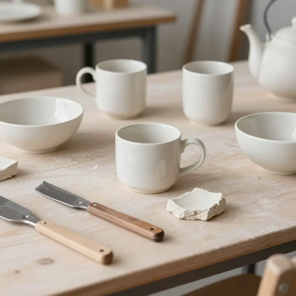 Kunsthåndverker som arbeider med keramikk i verkstedet